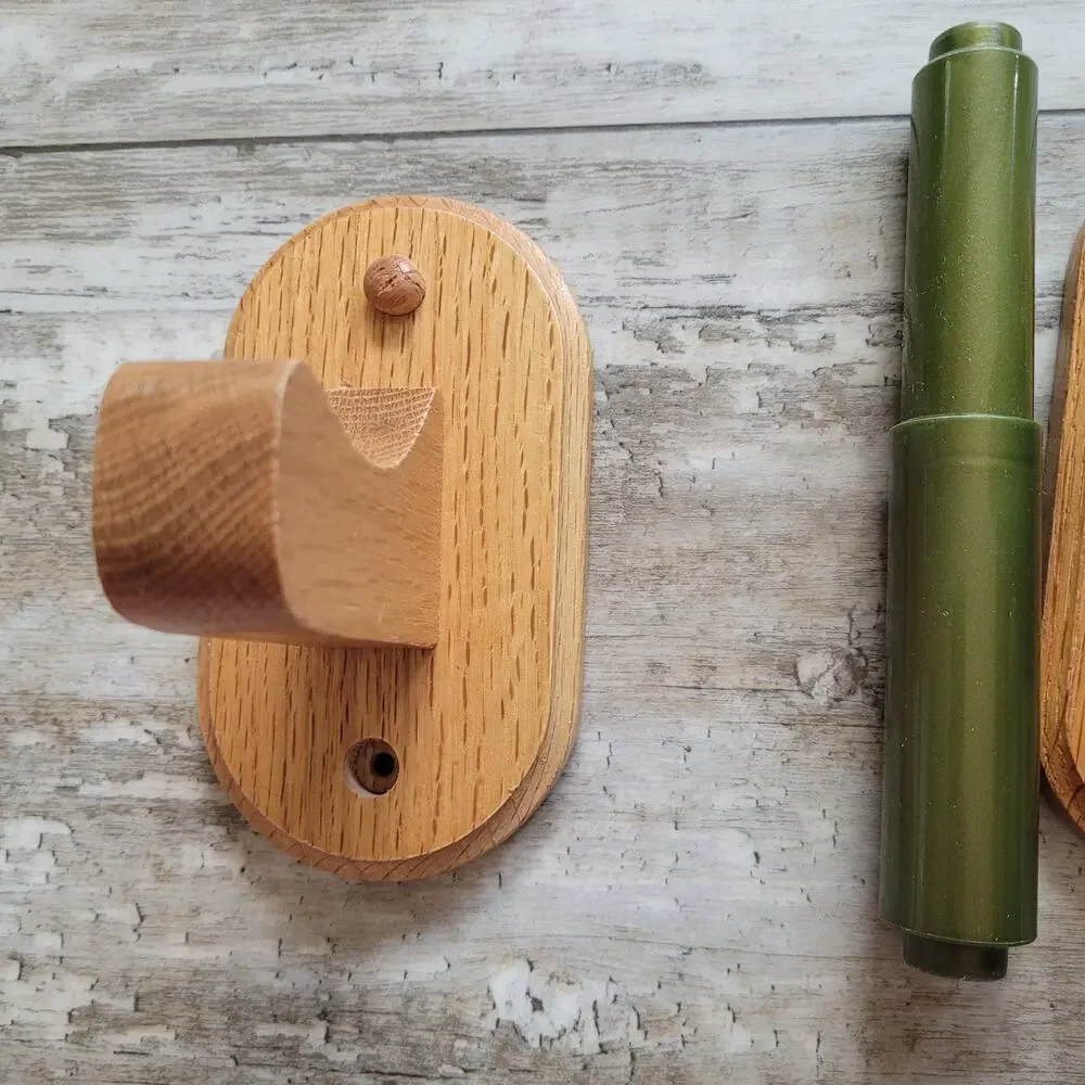 VTG Solid Oak Bathroom Hardware Set Towel Bar TP Holder Cottagecore Farmhouse